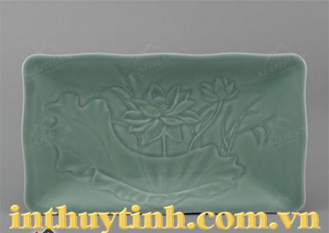 Dĩa chữ nhật Sen xanh 25x17cm